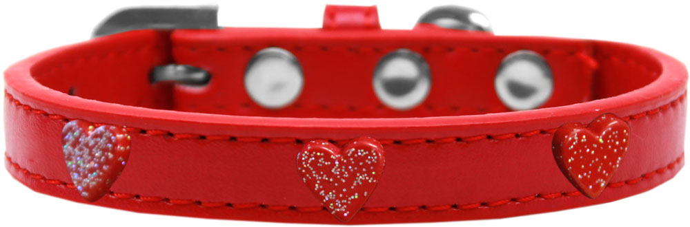 Red Glitter Heart Widget Dog Collar Red Size 12